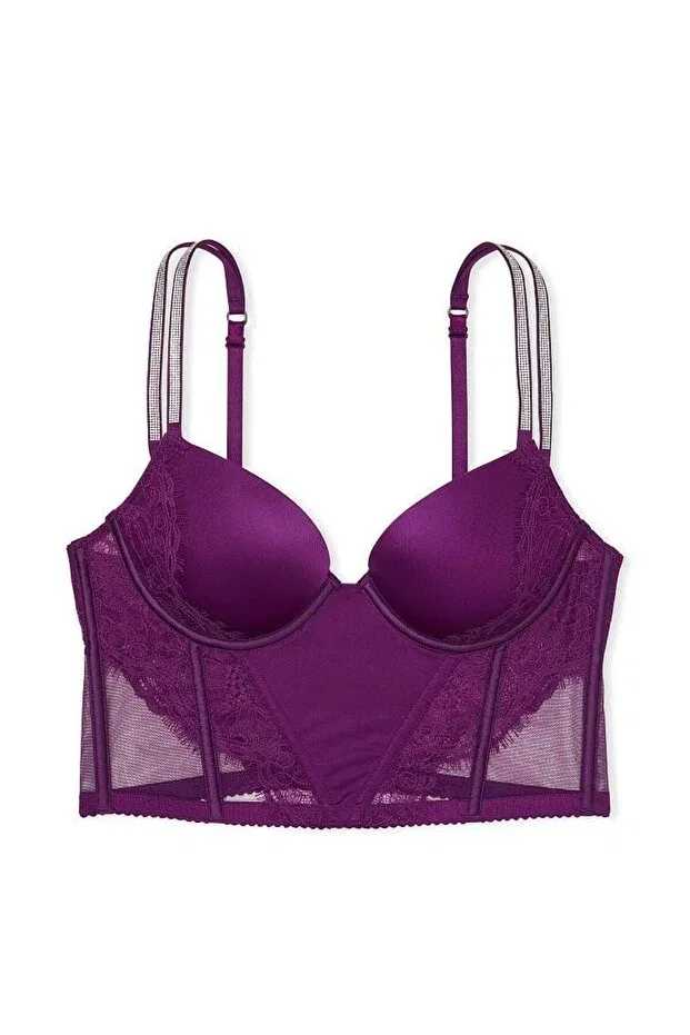 Женский корсет-бюстье кружевной Shimmering Double Straps Lace Push-Up Corset Bustier Victoria'S Secret, Plum — фото 4