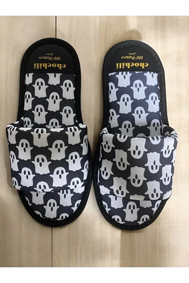 Детские тапочки с принтом Ghost Chochili, Black