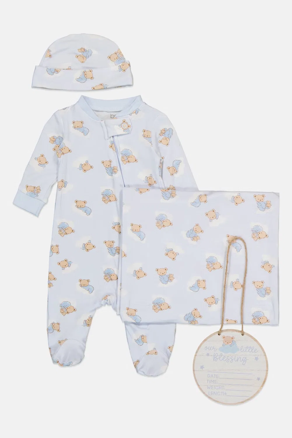 Комплект для малышки с принтом из 4 предметов Baby Essentials, голубой — фото 3