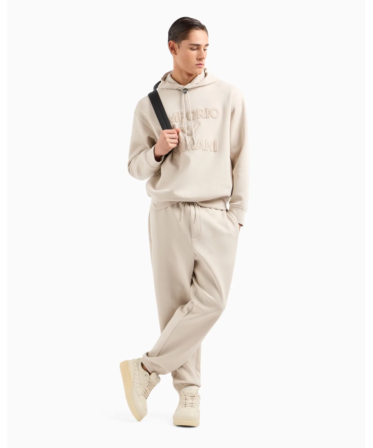 Мужские спортивные штаны с завязками Double Jersey Emporio Armani, Grayish Beige