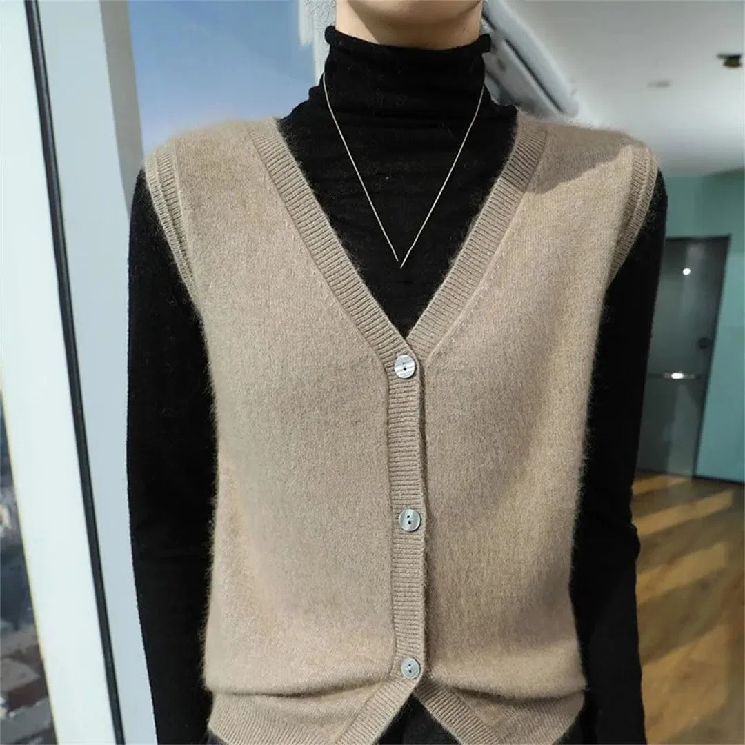 Женский жилет без рукавов V-образным вырезом, Middle Gray Vest — фото 3