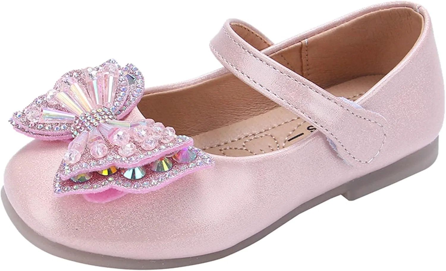 Детские туфли для девочек с пайетками и бантом Mary Jane, Pink