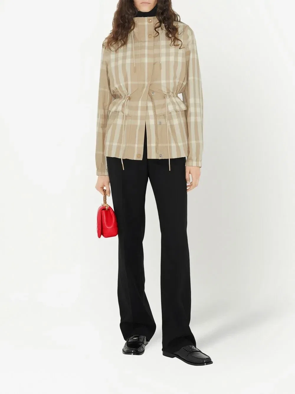 Клетчатая куртка с воротником-воронкой Burberry, бежевый — фото 2