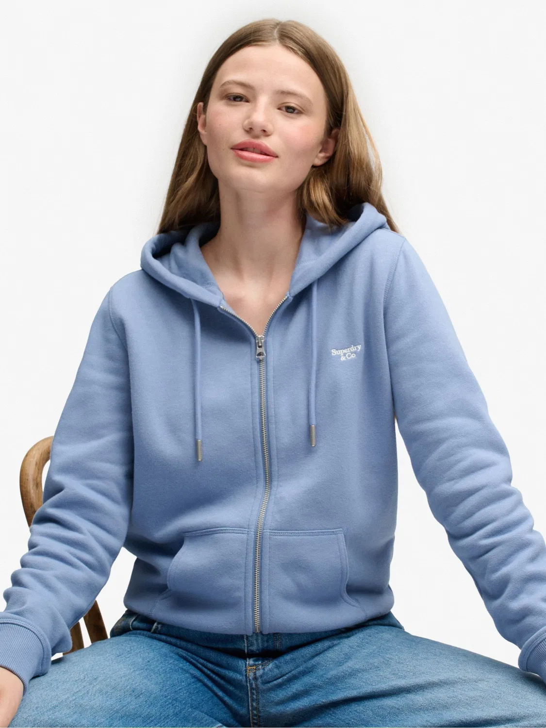 Синий худи на молнии с логотипом Superdry — фото 4
