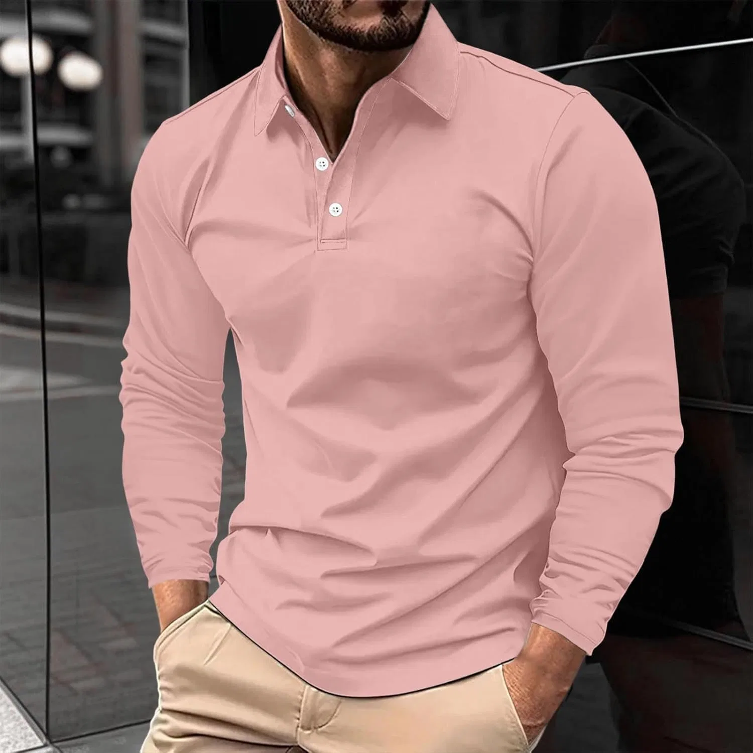 Мужская классическая рубашка-поло с длинным рукавом Golf, Pink — фото 2