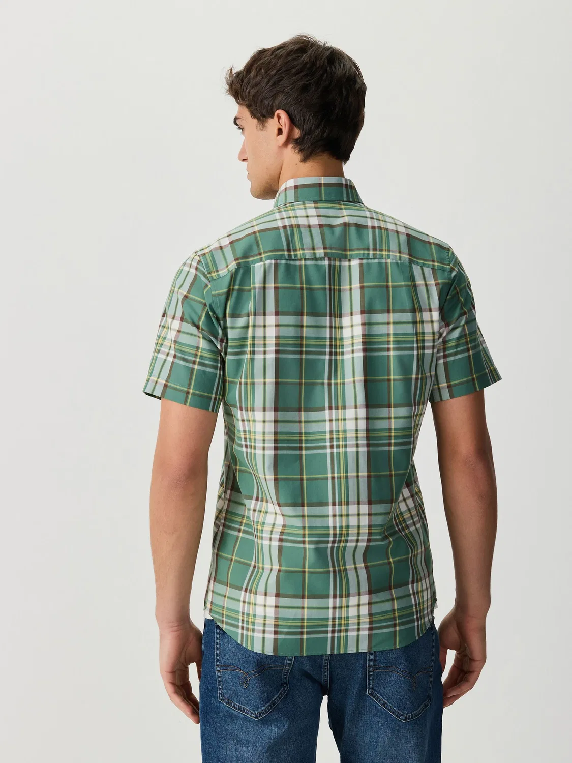 Рубашка оксфордская с коротким рукавом, принт Green Madras Check Next, зеленый — фото 4