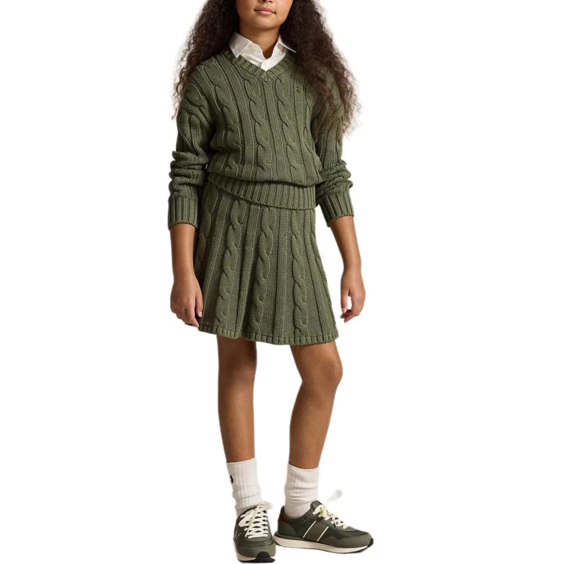 Детский комплект из юбки и топа с V-образным вырезом, Olive Green, Polo Ralph Lauren — фото 4
