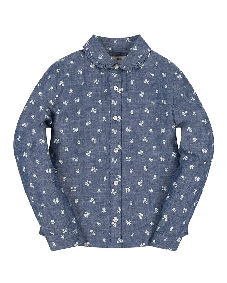 Детская рубашка для девочек с воротником питер-пэн и цветочным принтом Hope & Henry, синий — фото 2