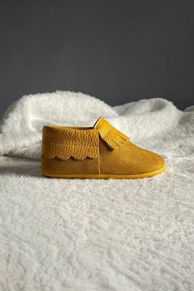 Детские ботиночки для новорожденных кожаные Tasseled First Step Baby Booties Brity, Saffron — фото 4