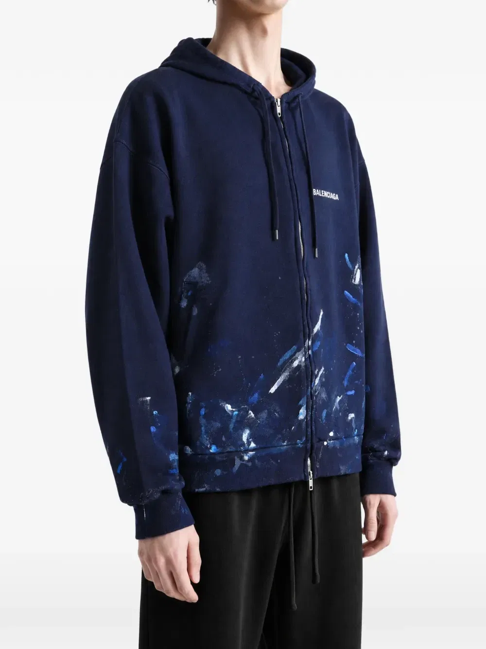 Толстовка с логотипом и эффектом брызг краски BALENCIAGA, синий — фото 3