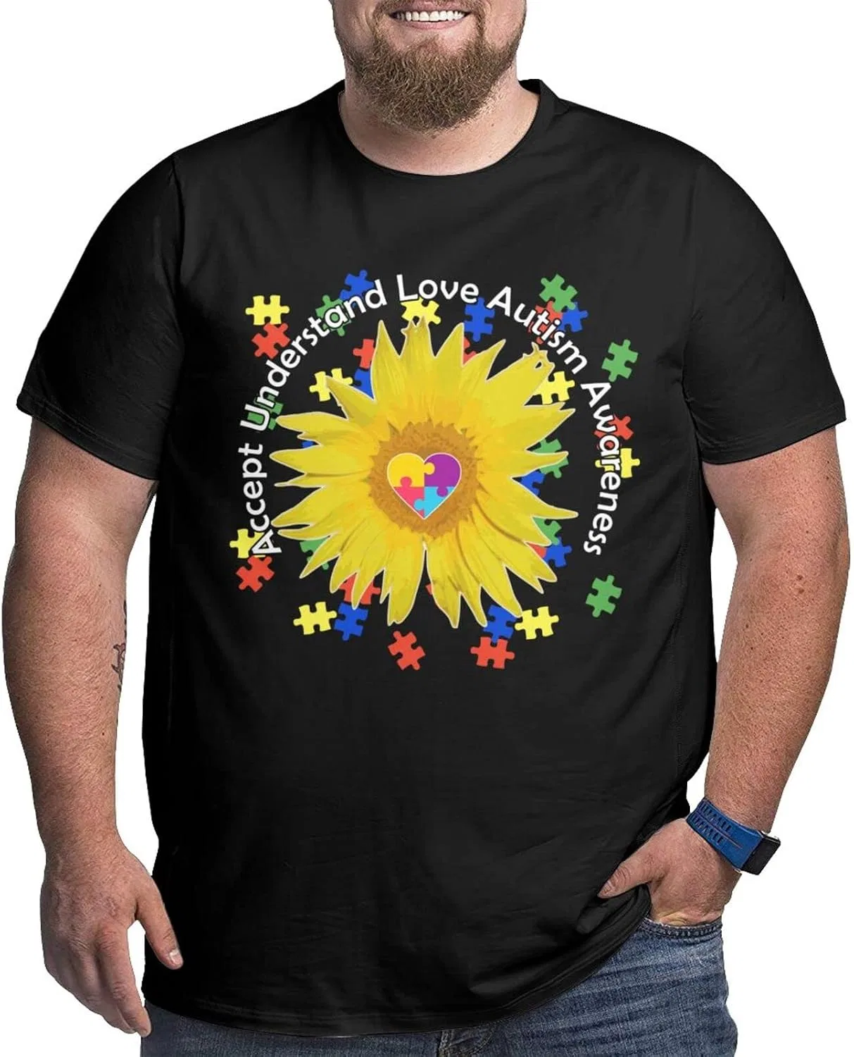 Мужская футболка с графическим принтом Crew Neck, Accept Understand Love Autism Awareness1