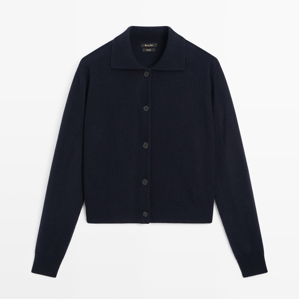 

Кардиган Massimo Dutti 100% Wool Cropped Knit, темно-синий