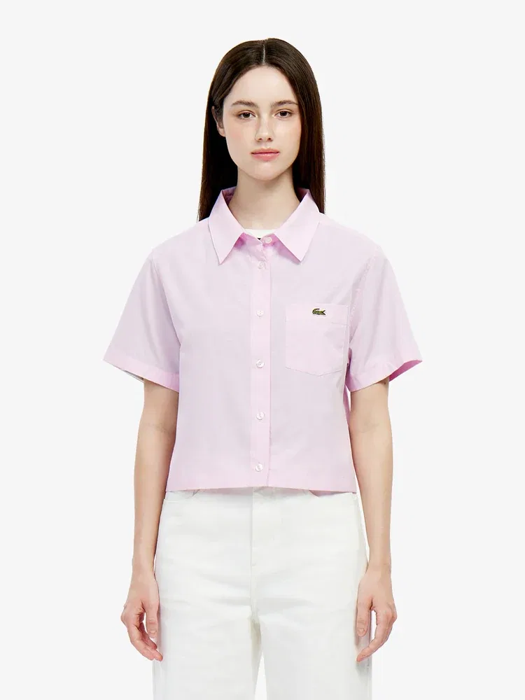 Рубашка LACOSTE JP Cotton Linen, с коротким рукавом, розовая