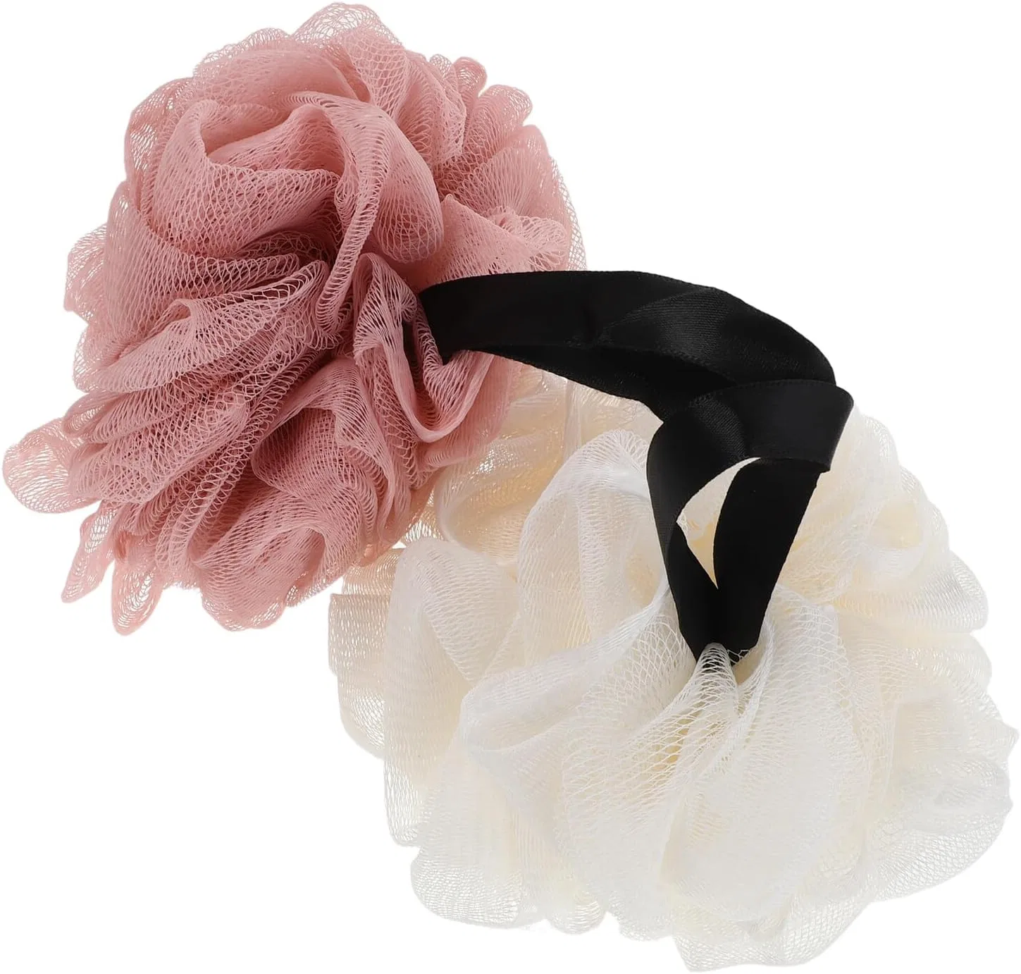 Мочалка для душа из сетки для пилинга, 2 шт, SHERCHPRY, 19x14x14 см, Beige and Rose