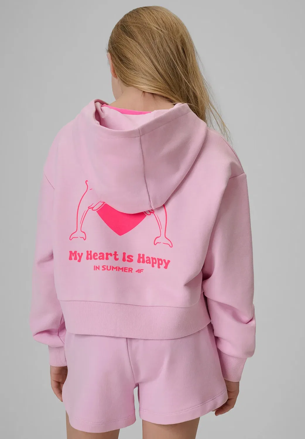 Bluza dresowa свободная z kapturem dziewczęca - толстовка на молнии 4F, Light Pink — фото 2