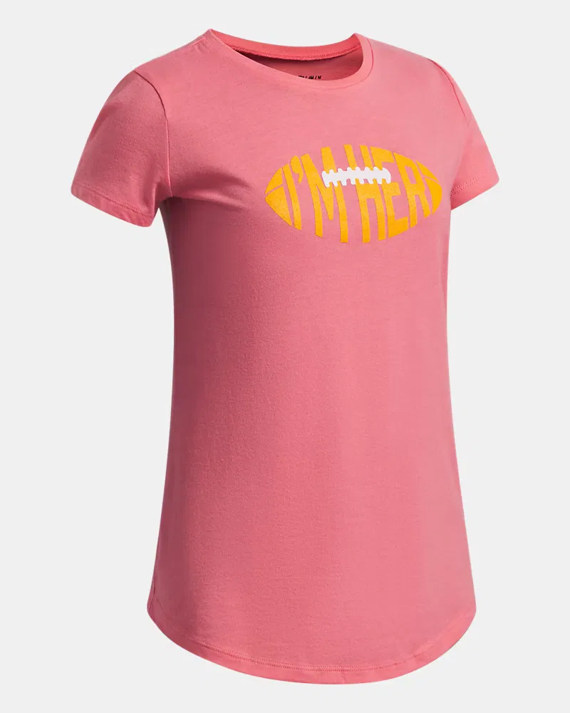 Футболка для девочек и женщин с коротким рукавом, быстро сохнущая, UA Flag Football UnderArmour, Pink Lemonade/Steel — фото 3