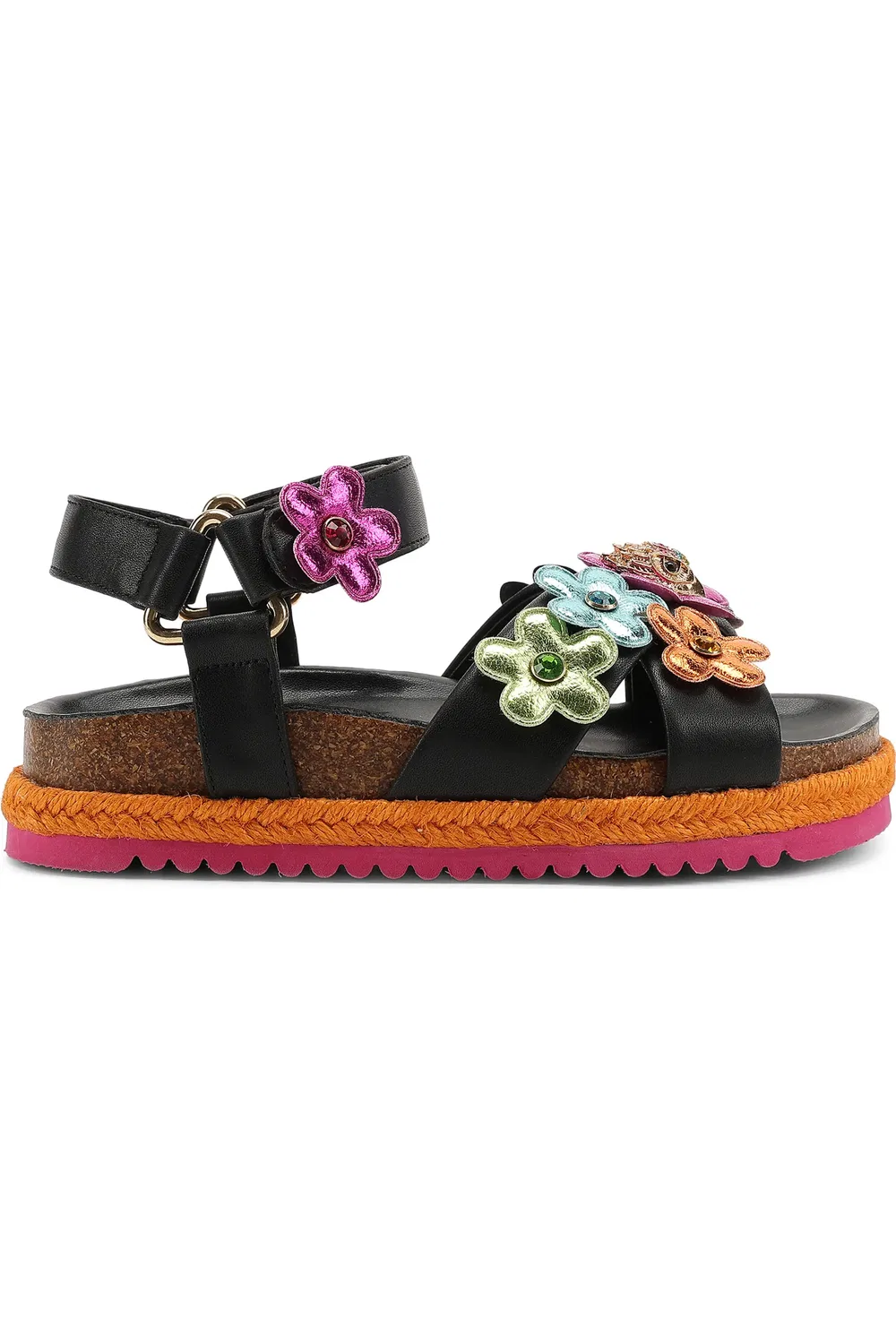 Сандалии детские с цветочными аппликациями Mini Kensington Flower Kurt Geiger London, Black Multi — фото 2