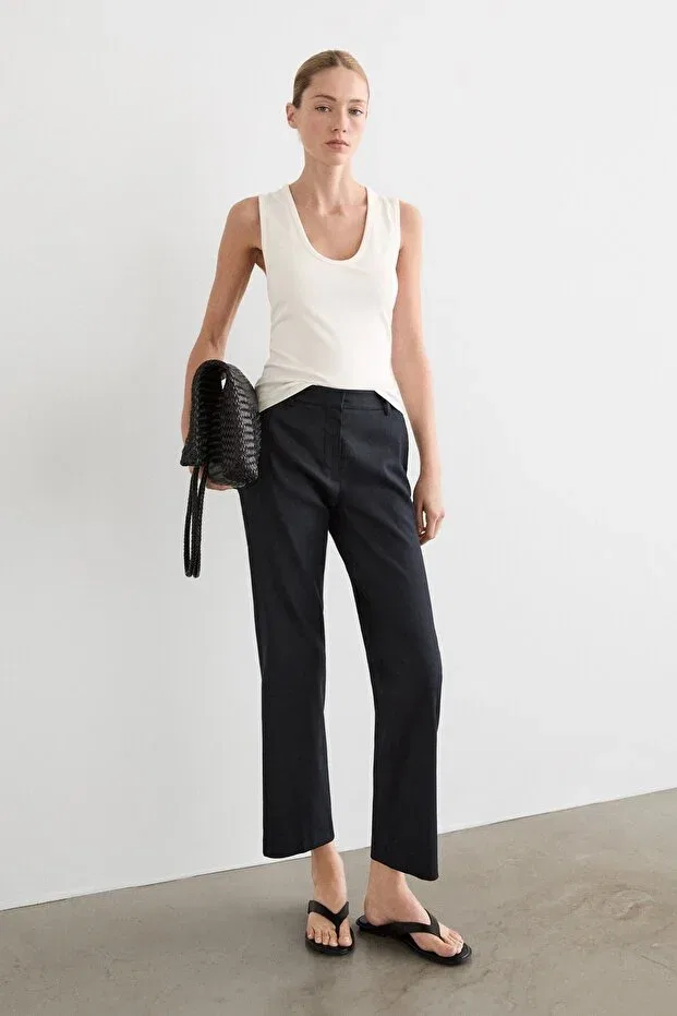 Женские брюки прямого кроя из льна Massimo Dutti, Dark Lacquer — фото 4