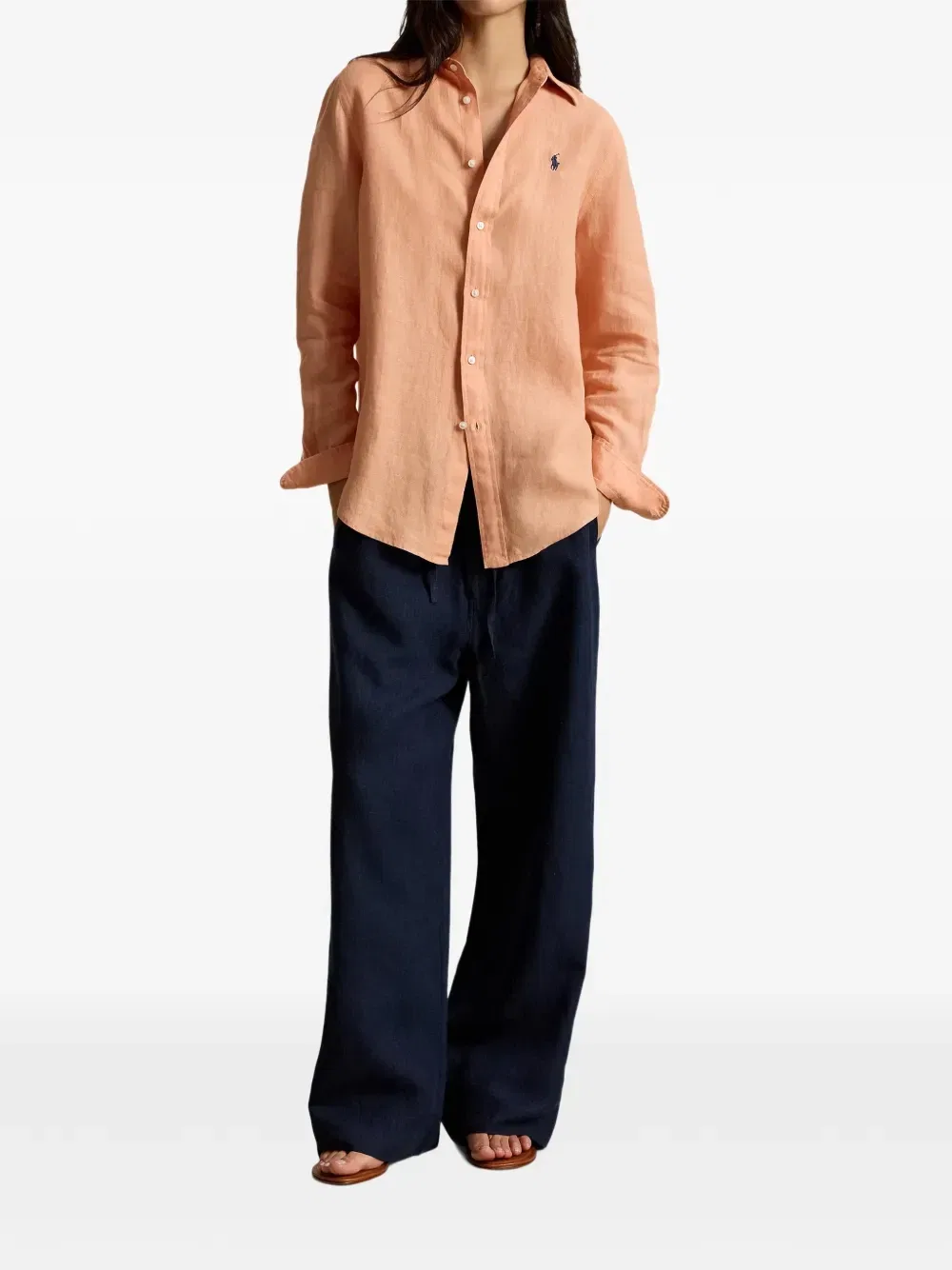 Льняные брюки с кулиской Polo Ralph Lauren, синий — фото 2
