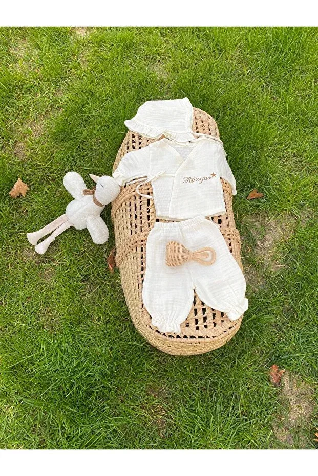 Детский комплект для выписки из муслина с вышивкой Babymotif, Ecru — фото 3