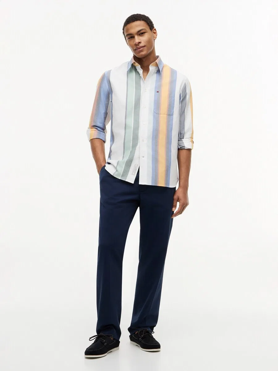 Рубашка TOMMY HILFIGER Regular fit на пуговицах, модель «Relaxed Fit Multicolour Stripe», белого цвета — фото 4