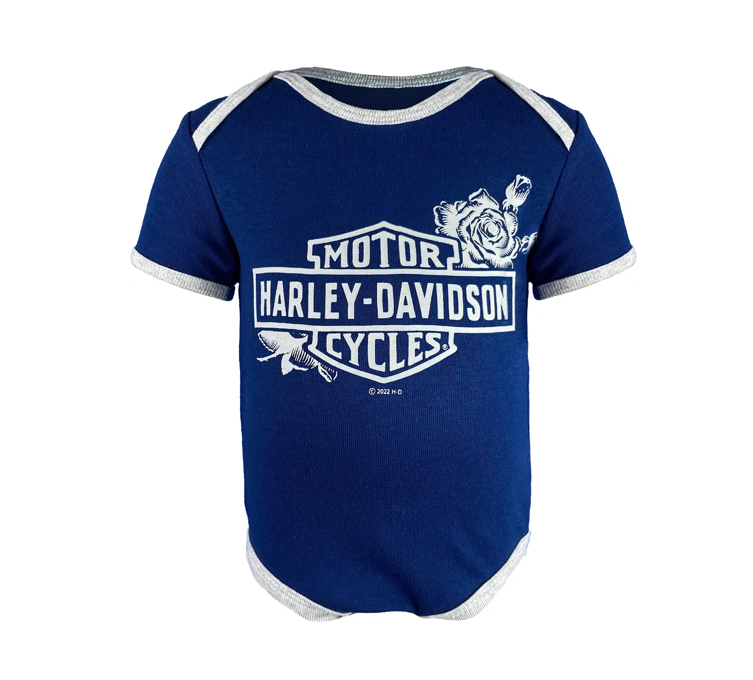 Детский комплект боди с принтом Bar & Shield Roses and Bar & Shield Eagle Harley Davidson, Grey Heather/Navy — фото 3