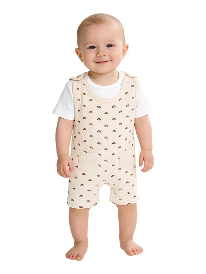 Боди-комбинезон из рубчатого хлопка с футболкой с короткими рукавами Babies Basic, кремовый