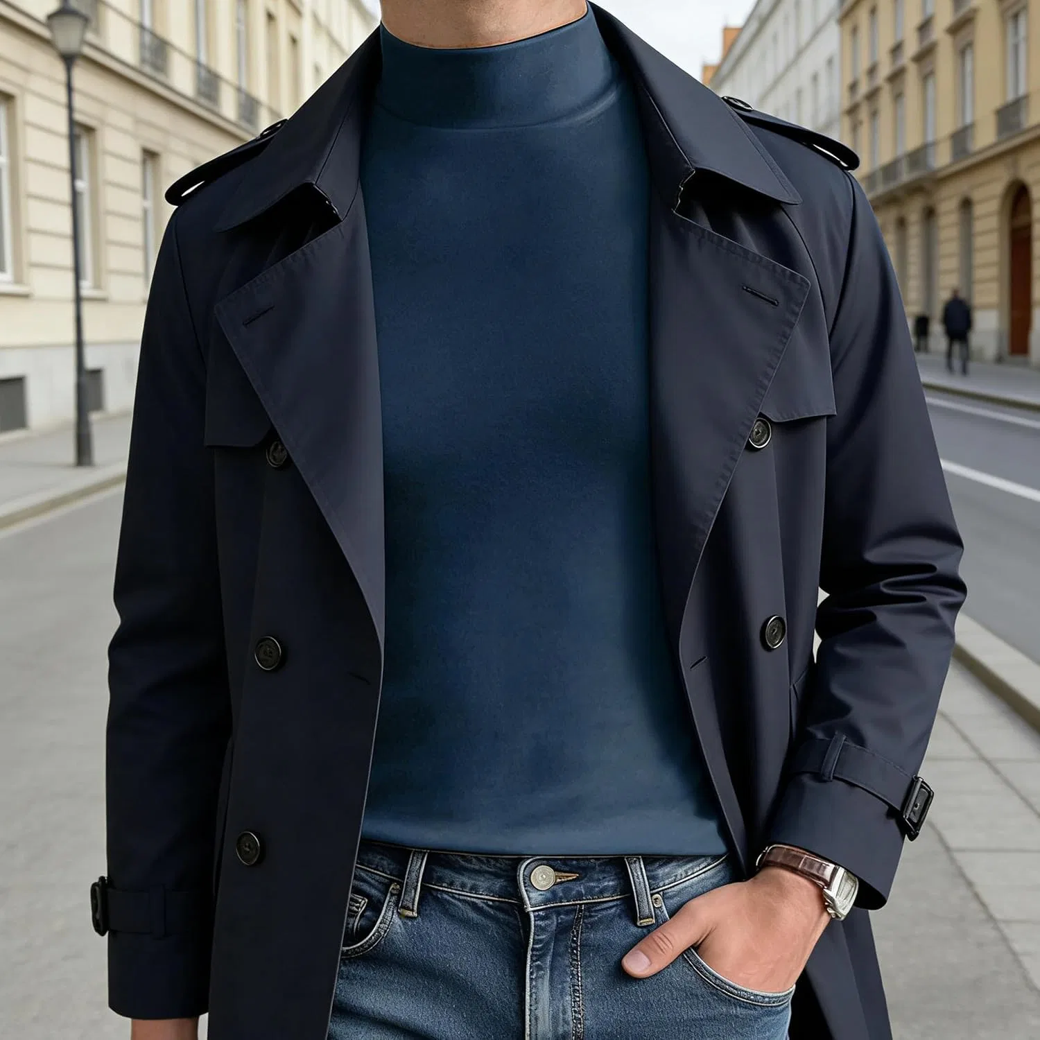 Мужская водолазка slim fit Mock Neck Top, Blue — фото 3