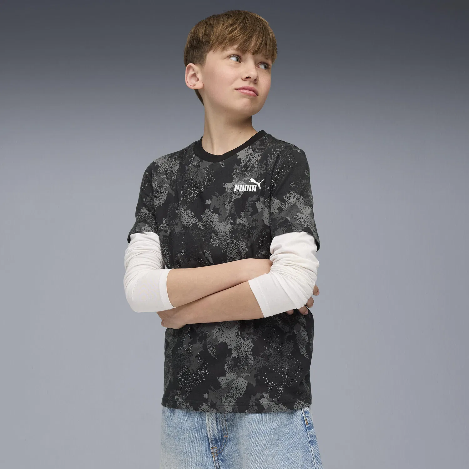 Детская футболка с принтом Essentials Camo T-Shirt Jungen Puma, Schwarz — фото 2