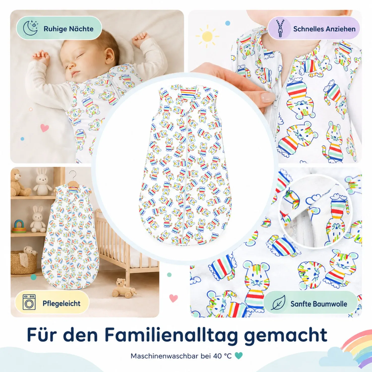 Спальный мешок летний из джерси Wild Tiger Kinderhaus Blaubär, мультиколор — фото 3
