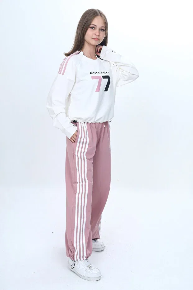 Детский спортивный костюм для девочек хлопковый Oversized Piece Eşt-4035-372 Joui Co, Powder-White — фото 4