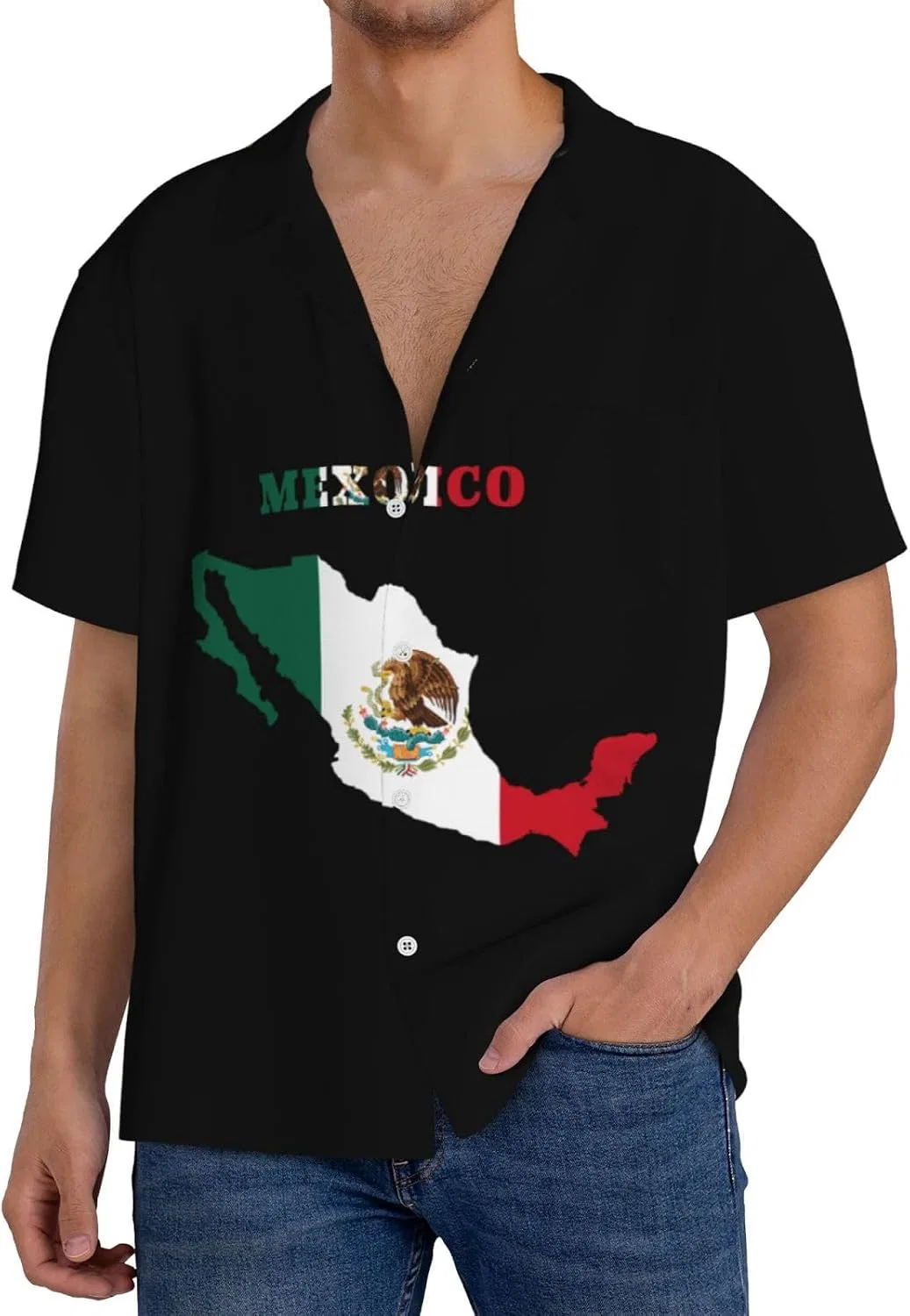 Мужская свободная рубашка с коротким рукавом и воротником-кабул Michoacan Mexico Map Flag, Black