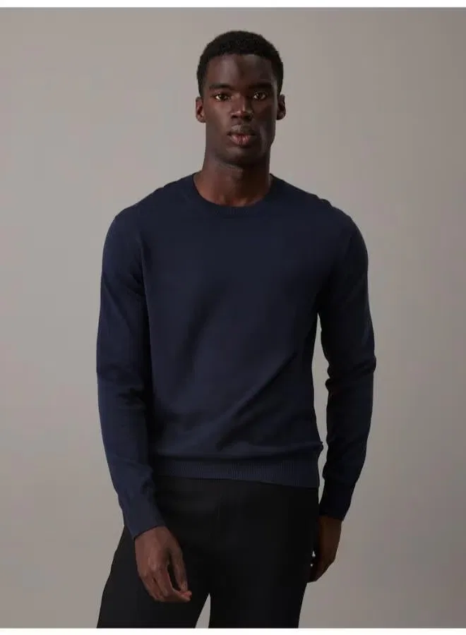 Джемпер с круглым вымом из хлопка Calvin Klein, темно-синий