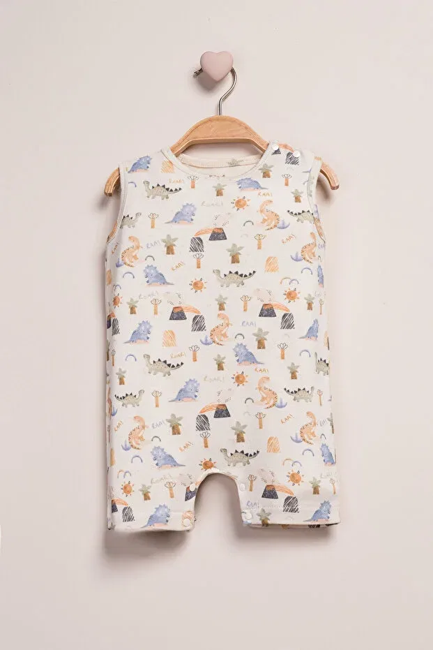 Детский комбинезон с коротким рукавом с принтом Baby Fou, Ecru