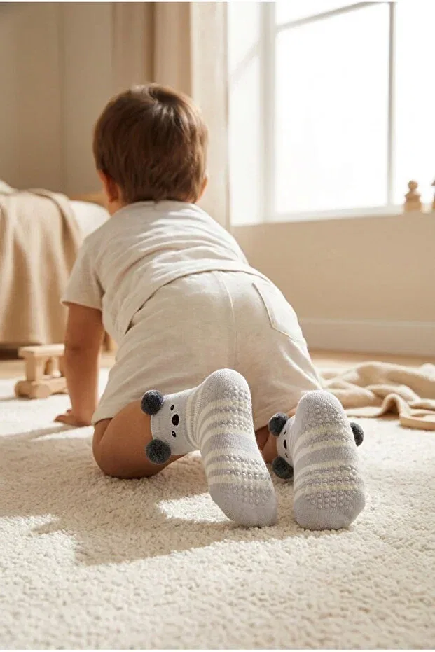 Детские носки с принтом модель Baby socks with pompom accessories, cute koala patterned socks Katia&Bony, Gray — фото 2