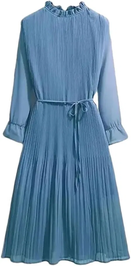 Женское платье с воротником-стойкой складками Casual Solid, Blue