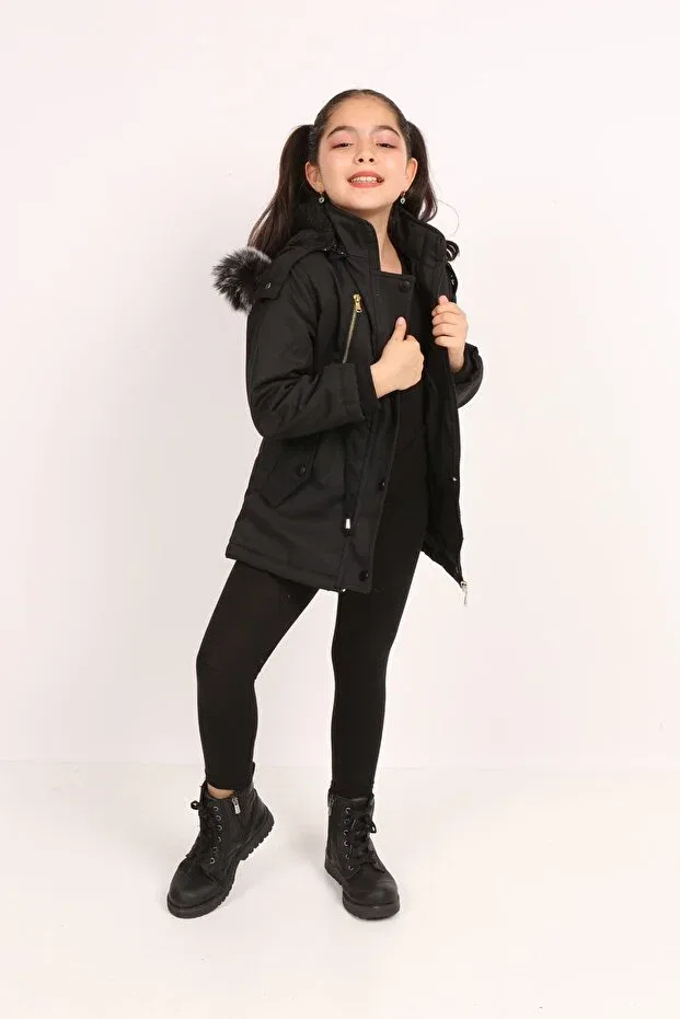 Детское пальто для девочек с капюшоном B&T, Black