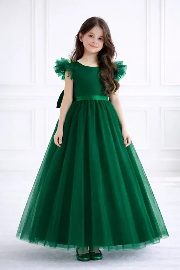 Детское платье для девочек с принтом Party Madyabutik, Emerald Green