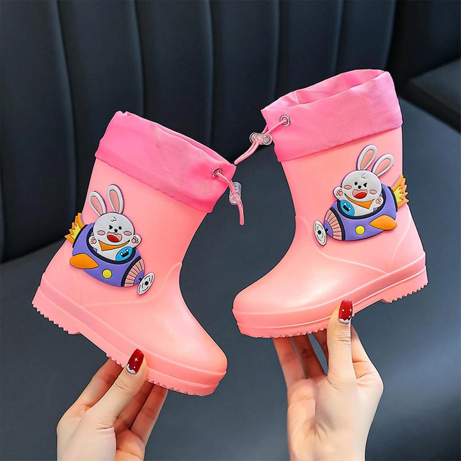 Детские сапоги для девочек с принтом Bunny водонепроницаемые Zzalalana, Pink — фото 3