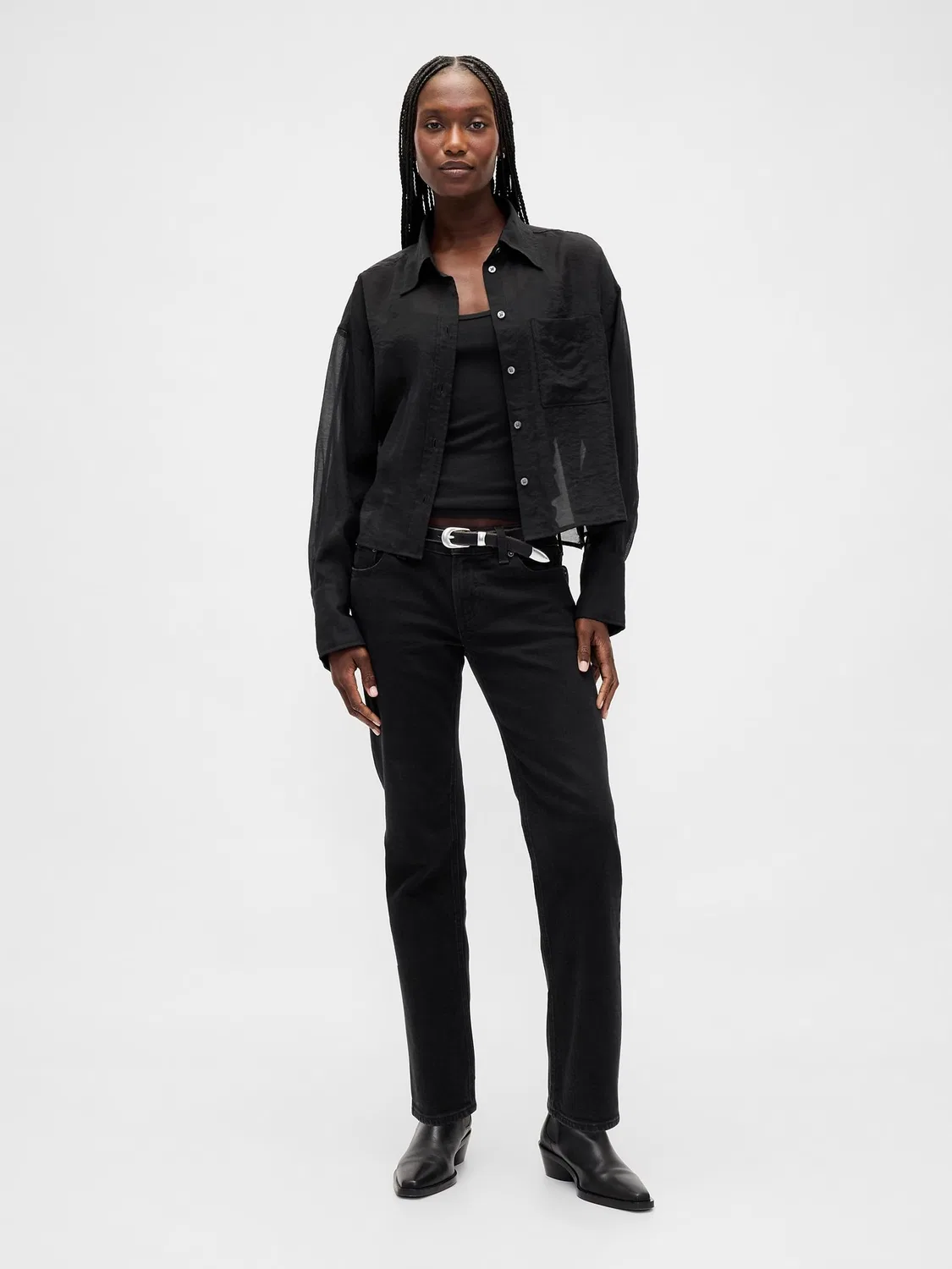 Рубашка Oversized Straight-Hem Crop Gap, черный — фото 3