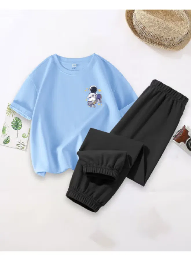 Комплект футболка и штаны с коротким рукавом, китайский стиль, Jeanswest, синий