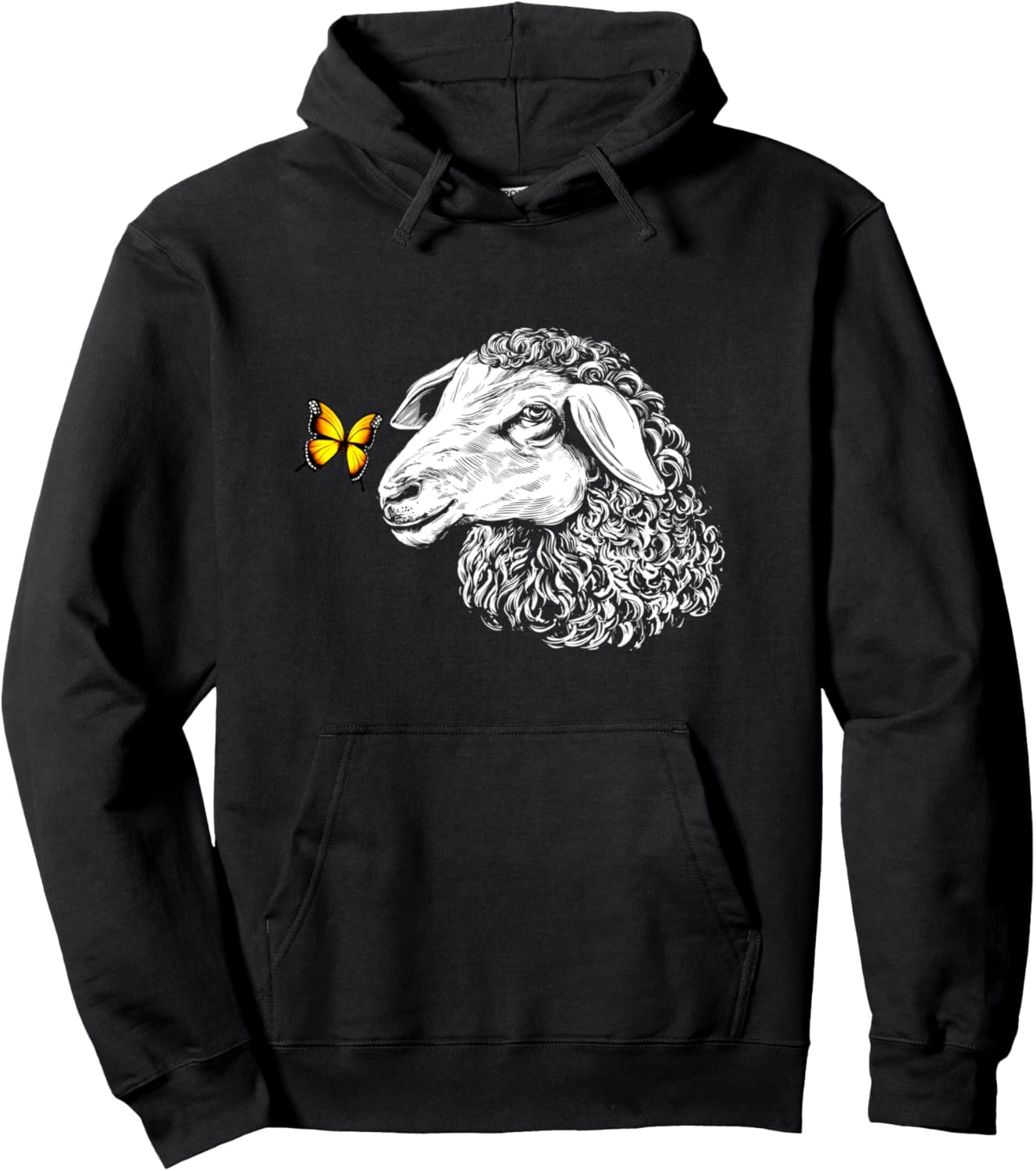 

Толстовка с капюшоном и изображением бабочек и овец, черная Sheep With Yellow Butterfly