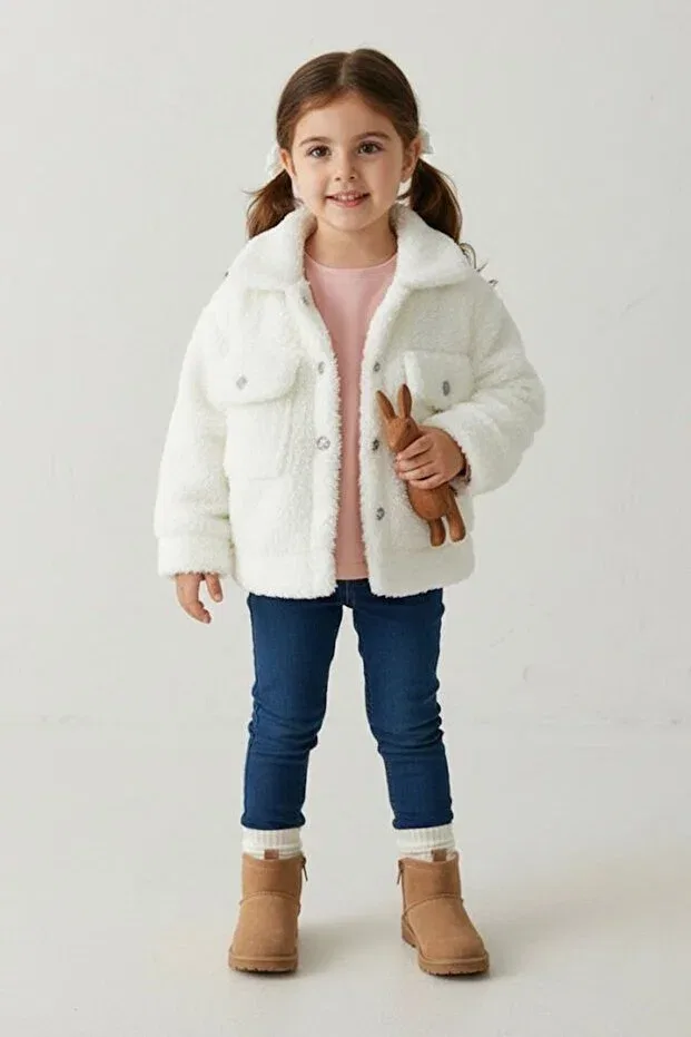 Детский кардиган для девочек из плюша Minigimin Cicileri, Nude Color — фото 3