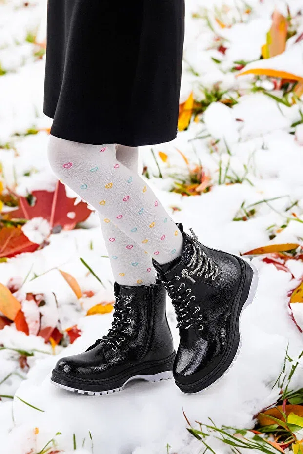 Детские ботинки для девочек с принтом Thermo sole girl's boots 621 wrinkled stone Kiko Kids, Black — фото 2