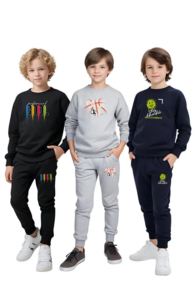 Детский спортивный комплект для мальчиков с принтом Panios Kids, Black-Grey-Navy Blue