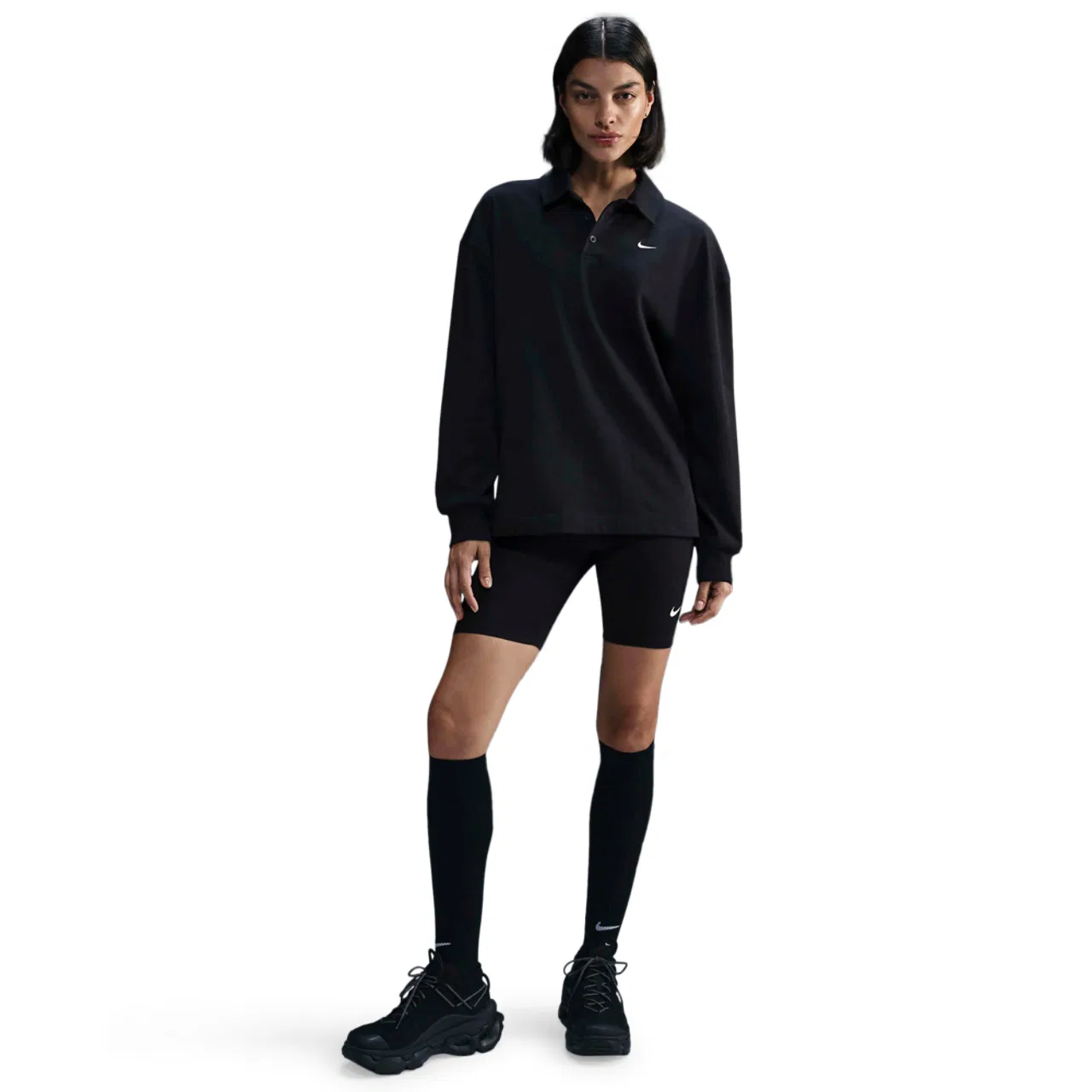 Женское поло Nike NSW Essential Oversize Long Sleeve Polo, цвет Black/Sail — фото 4