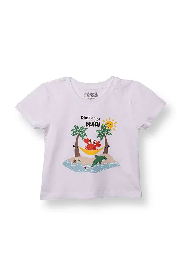 Детская футболка хлопковая с принтом Ebebek Hello Baby, White