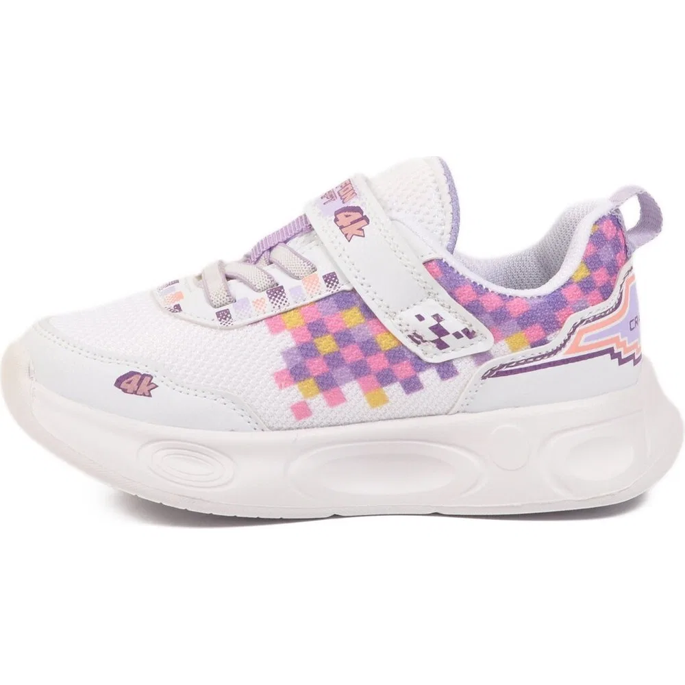 Детские спортивные кроссовки для девочек с подсветкой и липучками, White Purple Lilac Ruffon — фото 4