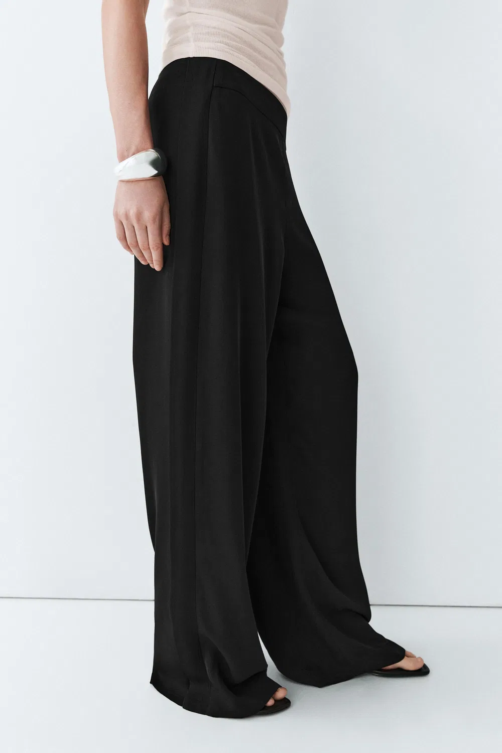 Брюки Massimo Dutti, прямые струящиеся брюки, черный — фото 2