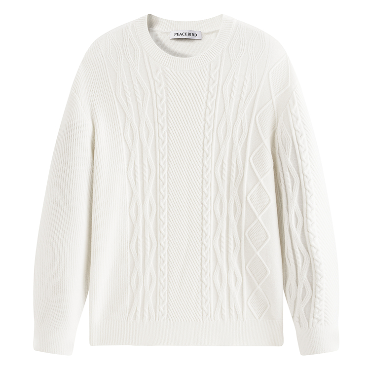 

PEACEBIRD MEN Свитер мужской Bright White 1 с круглым вырезом Moderate